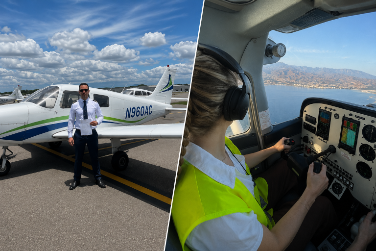 Student completing FAA flight training in the United States and student flying during EASA training in Europe as part of an international airline pilot pathway.