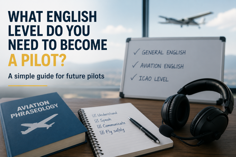Student preparing aviation English before flight training